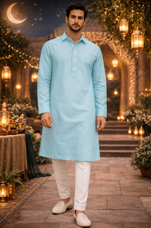 Men’s Sky Blue Solid Only Namazi Kurta