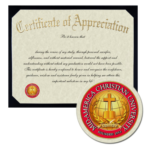 Mid-America Christian University Certificate of Appreciation