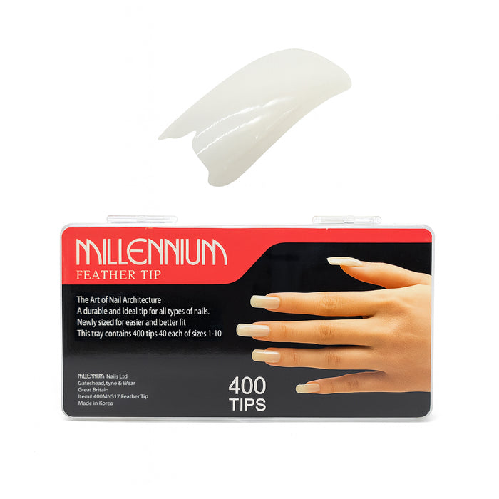 Millennium Feather Tip Natural Nail Tips - 400 Pack (Sizes 1–10)