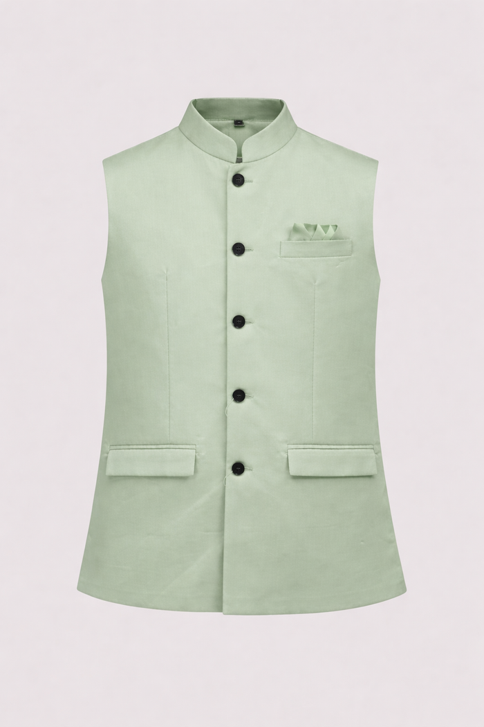 Mint Green Premium Nehru Jacket for Men | Elegant Ethnic Waistcoat