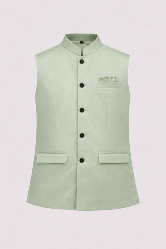 Mint Green Premium Nehru Jacket for Men | Elegant Ethnic Waistcoat