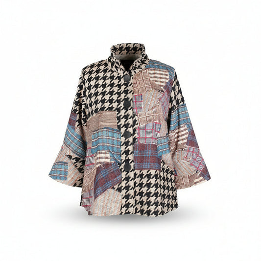 Modern Patchwork Micro-Cord Jacket in Beige/Multi - 5025