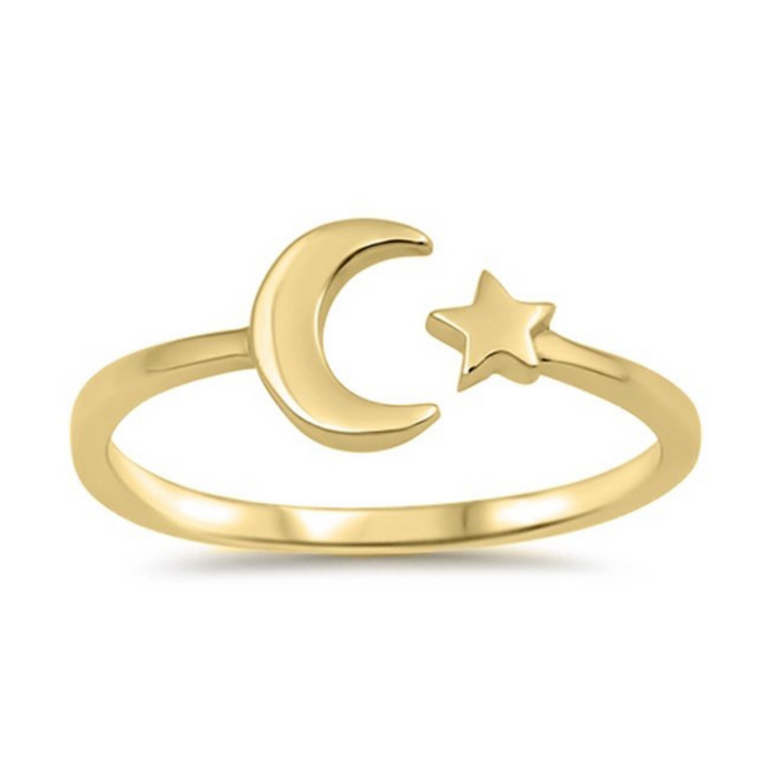 Moon + Star Ring, Celestial Adjustable Wrap Ring, Minimal | Wicked Good Gift Box