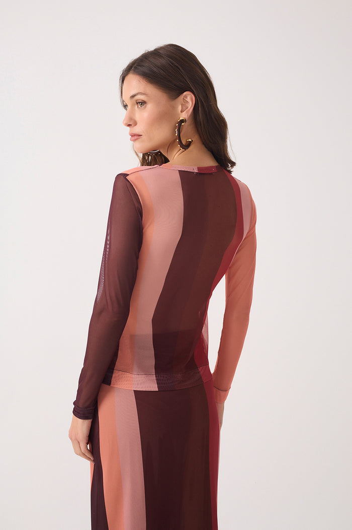 Multicolor High Neck Mesh Blouse_5