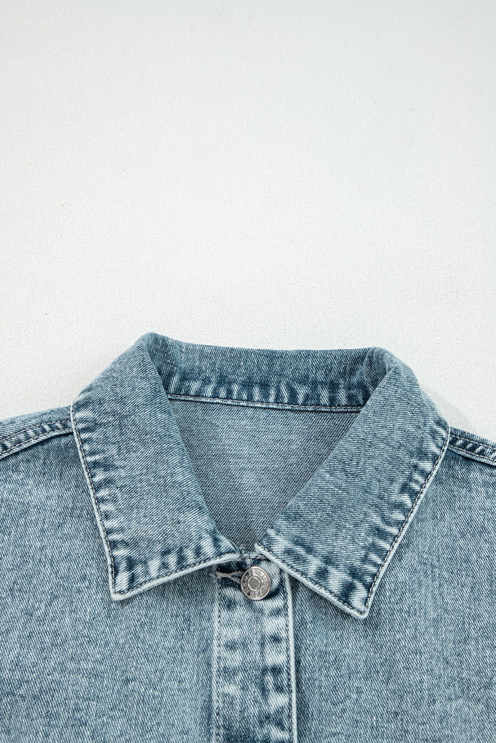Myosotis Button Flap Pocket Frayed Detail Denim Vest