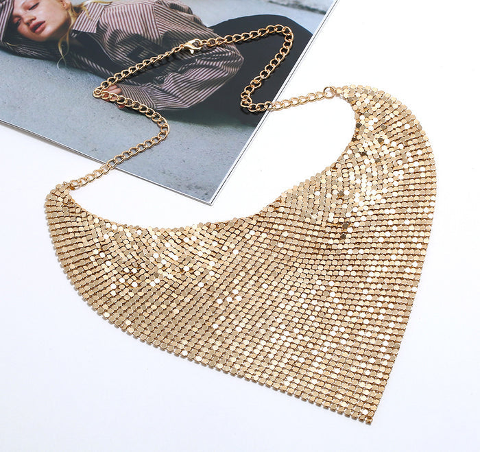 N2723 - Triangle Towel Aluminum Cloth Silk Scarf False Collar Necklace