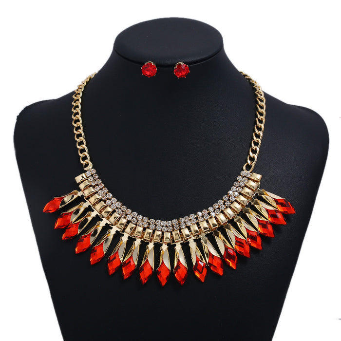 N2732 - Diamond Tassel Necklace Earring Set