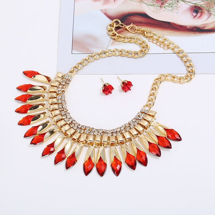 N2732 - Diamond Tassel Necklace Earring Set