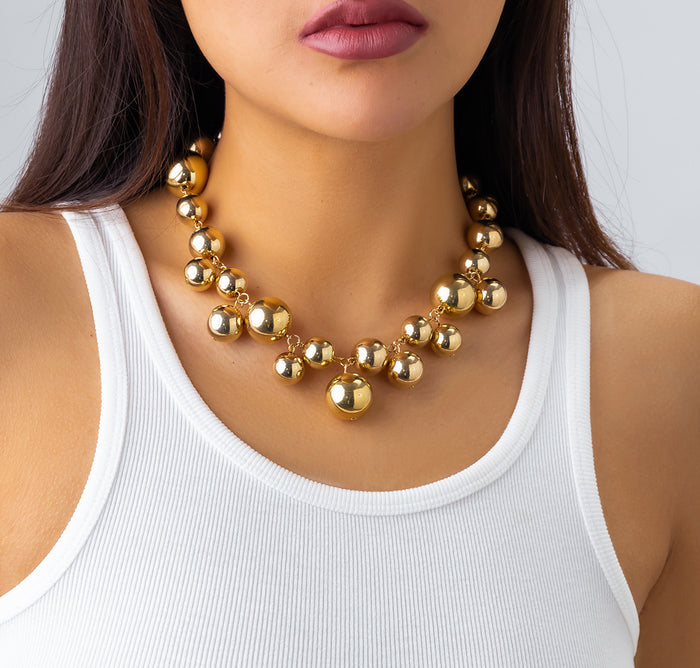 N2733 - Creative round beads imitation pearl tassel necklace