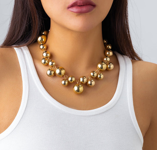 N2733 - Creative round beads imitation pearl tassel necklace
