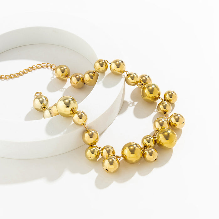 N2733 - Creative round beads imitation pearl tassel necklace