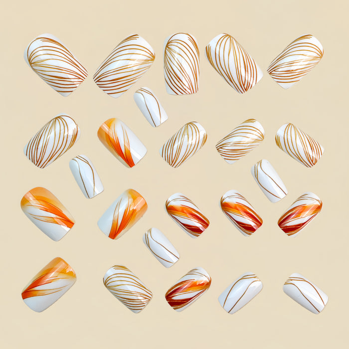 NA097 - Elegant Beige Striped Square Nails