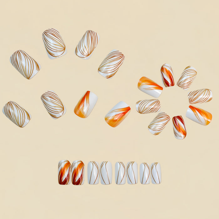 NA097 - Elegant Beige Striped Square Nails