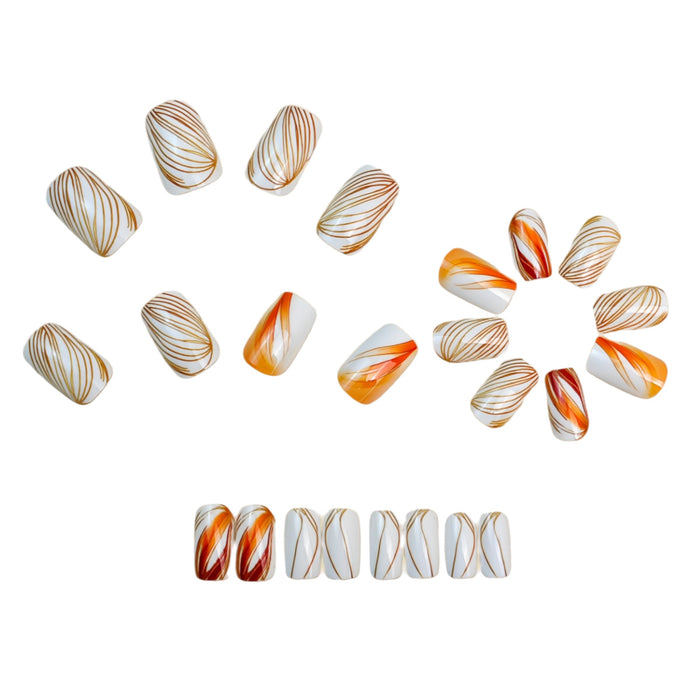 NA097 - Elegant Beige Striped Square Nails