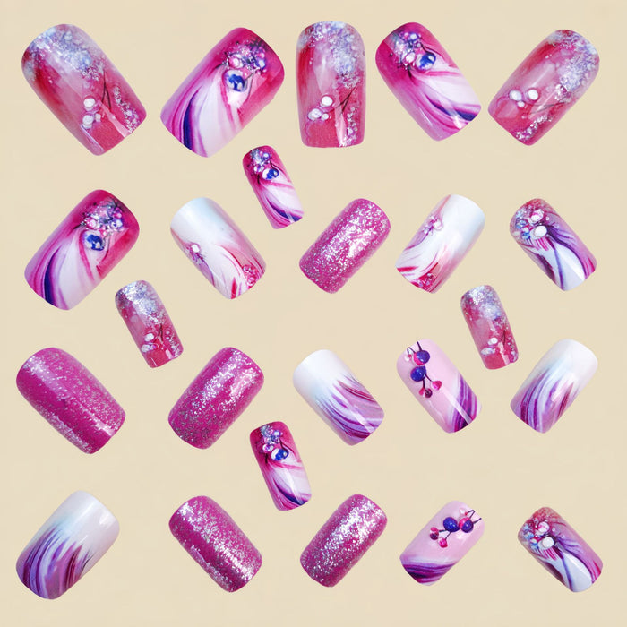 NA099 - Purple Glitter Diamond Nails