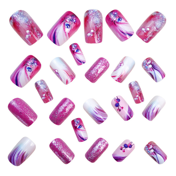 NA099 - Purple Glitter Diamond Nails