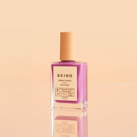 BKIND Berrylicious nail polish – Calgary vegan nail colour in a blushy purple with a rich, non-toxic finish.