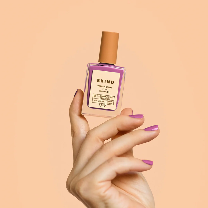BKIND Berrylicious non-toxic nail polish – blush purple manicure with vegan polish available in Calgary.