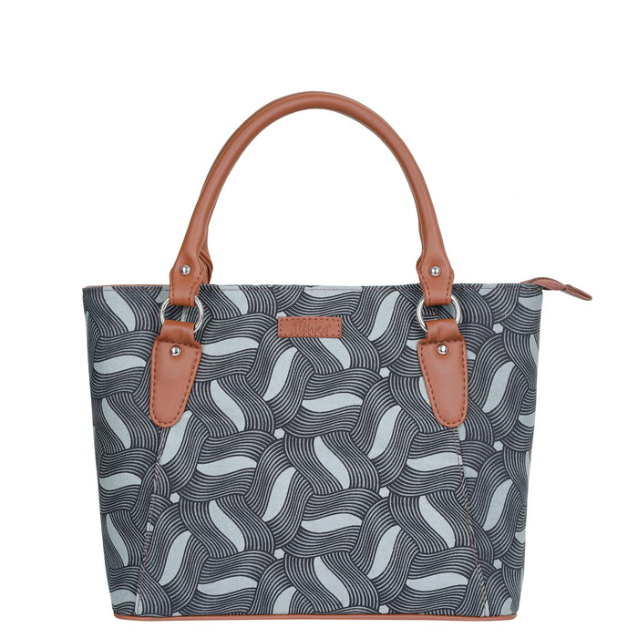 Women’s olive green handcrafted printed canvas tote bag with shoulder straps