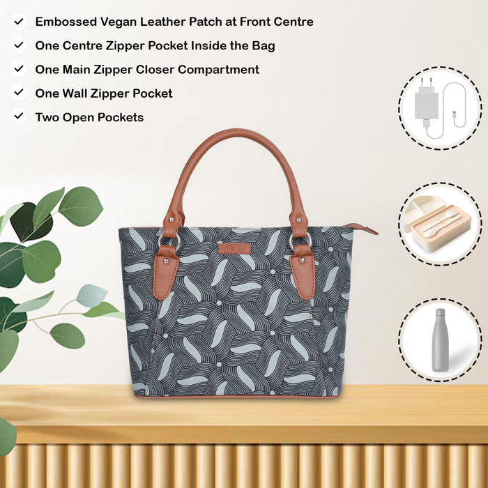 Women’s olive green handcrafted printed canvas tote bag with shoulder straps-feature image
