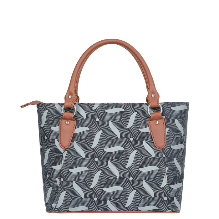 Women’s olive green handcrafted printed canvas tote bag with shoulder straps-back view