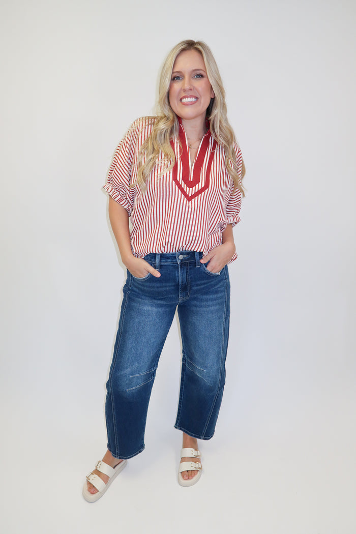 On The Bright Side Striped V-Neck Top - The Pink Tulip Clothing