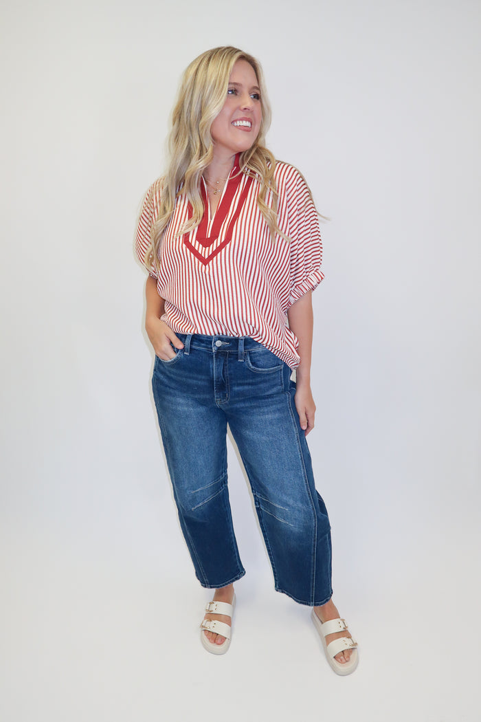 On The Bright Side Striped V-Neck Top - The Pink Tulip Clothing