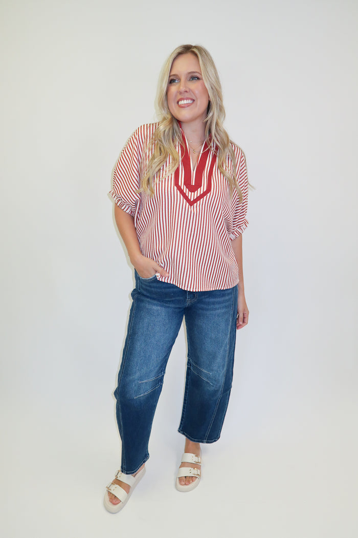 On The Bright Side Striped V-Neck Top - The Pink Tulip Clothing