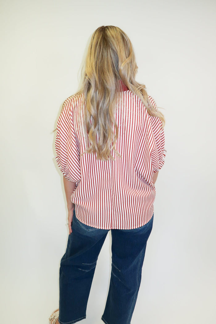On The Bright Side Striped V-Neck Top - The Pink Tulip Clothing