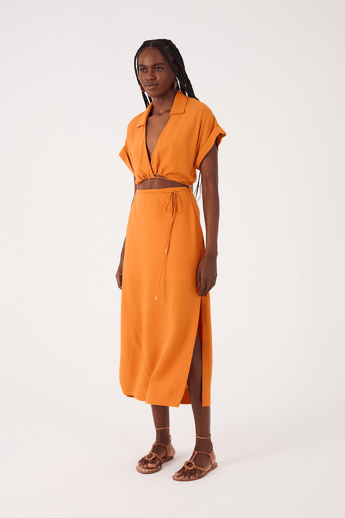 Orange Samba Cut-Out Wrap Bodice Midi Dress_2