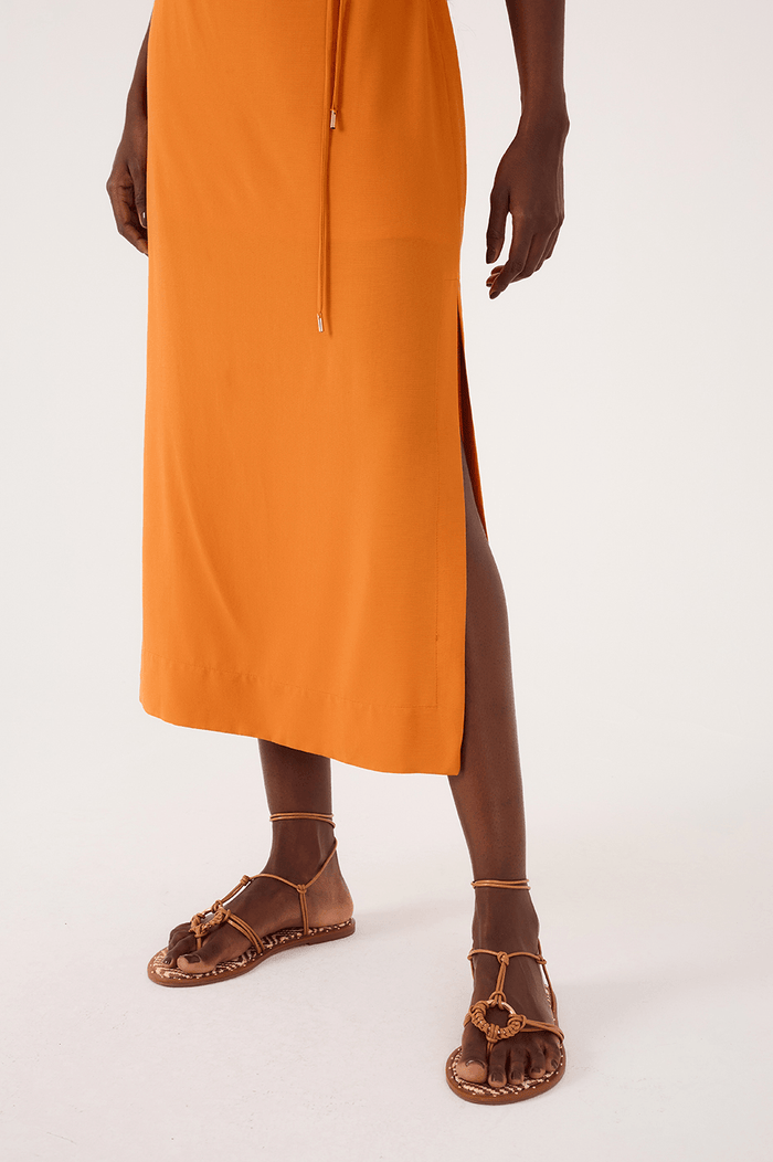 Orange Samba Cut-Out Wrap Bodice Midi Dress_5