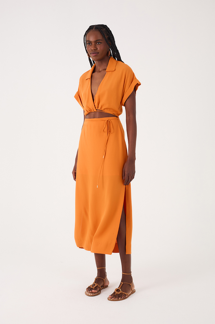 Orange Samba Cut-Out Wrap Bodice Midi Dress_9