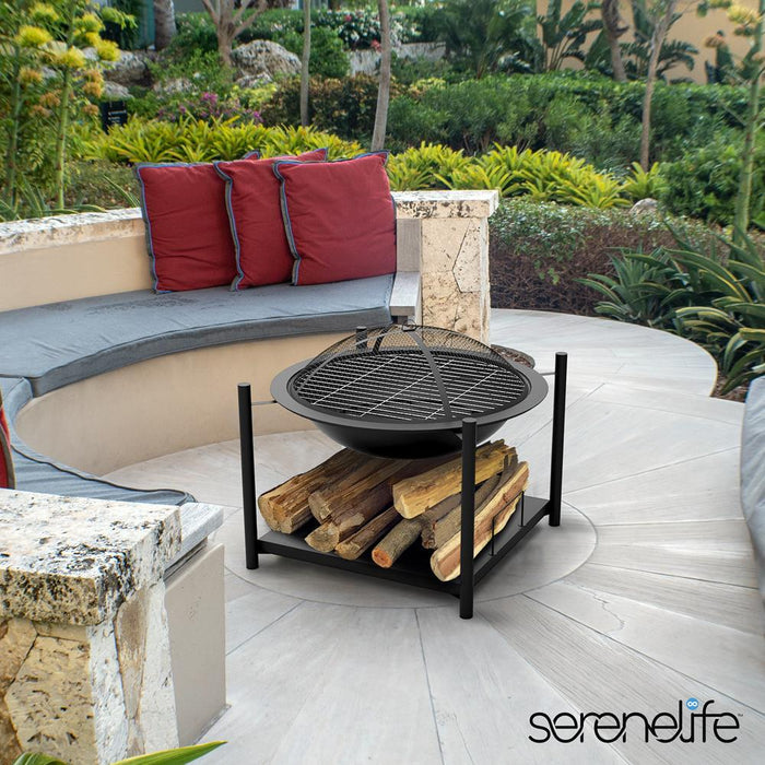 Outdoor Fire Pit with BBQ Grill, Durable Steel, 26" Bowl, Easy Assembly