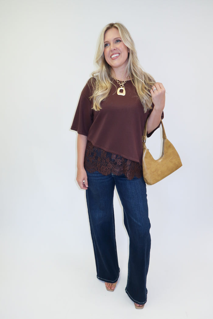 Perfect Timing Asymmetrical Lace Hem Top - The Pink Tulip Clothing