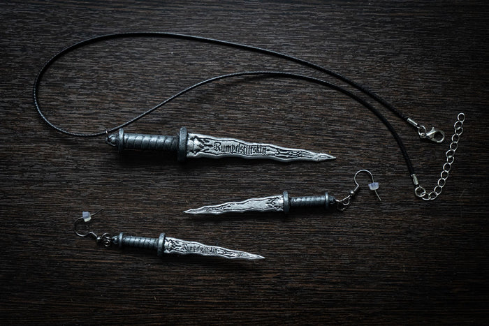Personalized Dark One Dagger Earrings and Necklace | Custom Name Jewelry Set - 3DPrintProps