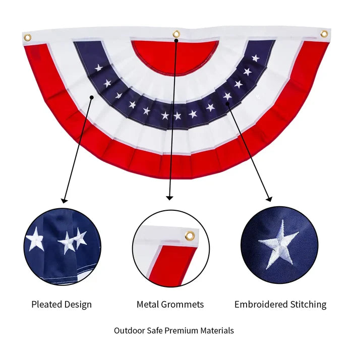 Plow And Hearth Large Half Round Patriotic Americana Flag with Embroidered Stars