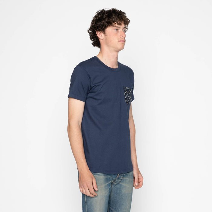 Pocket Tee - Navy + Matsuba Pine Needles - Indigo by Naked & Famous Denim