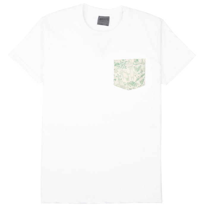 Pocket Tee - White + Linen Animals - Green by Naked & Famous Denim