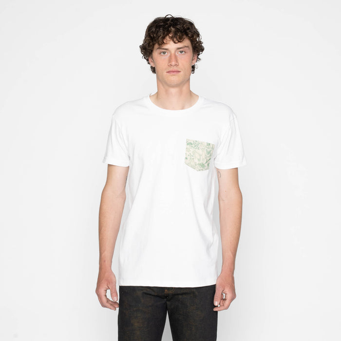 Pocket Tee - White + Linen Animals - Green by Naked & Famous Denim