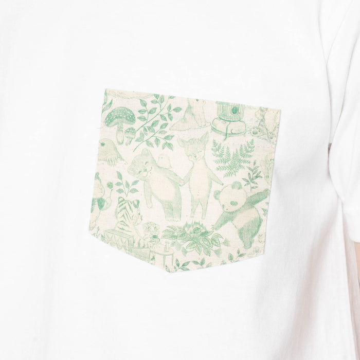 Pocket Tee - White + Linen Animals - Green by Naked & Famous Denim