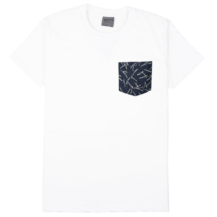 Pocket Tee - White + Matsuba Pines Needle - Indigo by Naked & Famous Denim