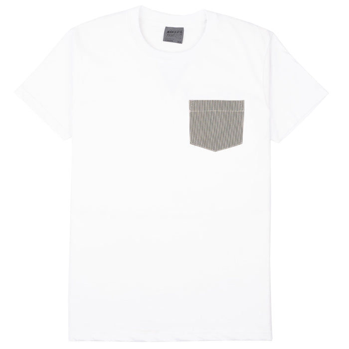 Pocket Tee - White + Organic Hickory - Green by Naked & Famous Denim