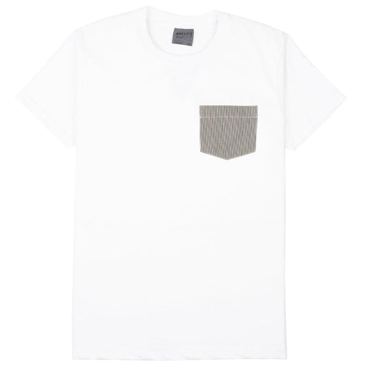 Pocket Tee - White + Organic Hickory - Green by Naked & Famous Denim