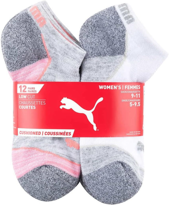 Puma Womens Low Cut Cushioned Socks 12-Pack, White-Pink, 9-11 - Shoppers-kart.com