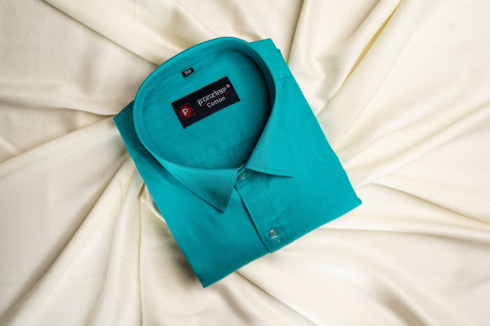 Punekar Cotton Rama Green Color 100% Mercerised Cotton Diagonally Woven Formal Shirt for Men's. - Punekar Cotton