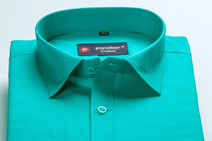 Punekar Cotton Rama Green Color 100% Mercerised Cotton Diagonally Woven Formal Shirt for Men's. - Punekar Cotton