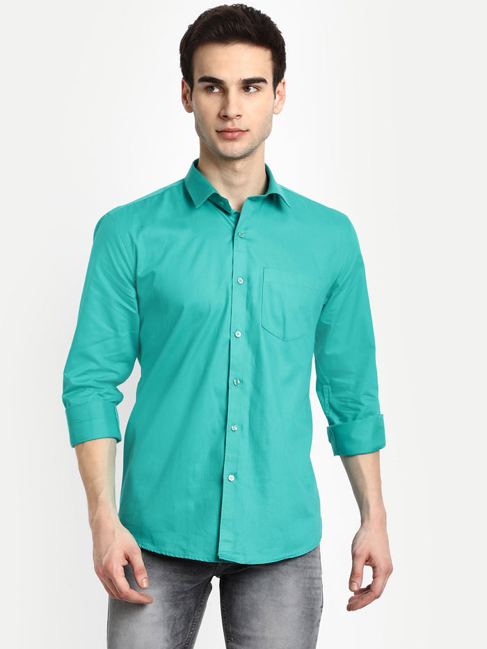 Punekar Cotton Rama Green Color 100% Mercerised Cotton Diagonally Woven Formal Shirt for Men's. - Punekar Cotton