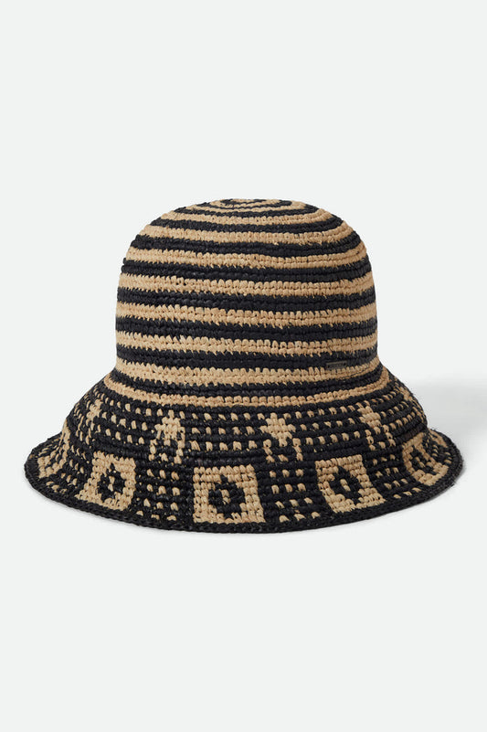 Women's Redding Packable Straw Bucket Hat in the color Black/Natural - Front Product View