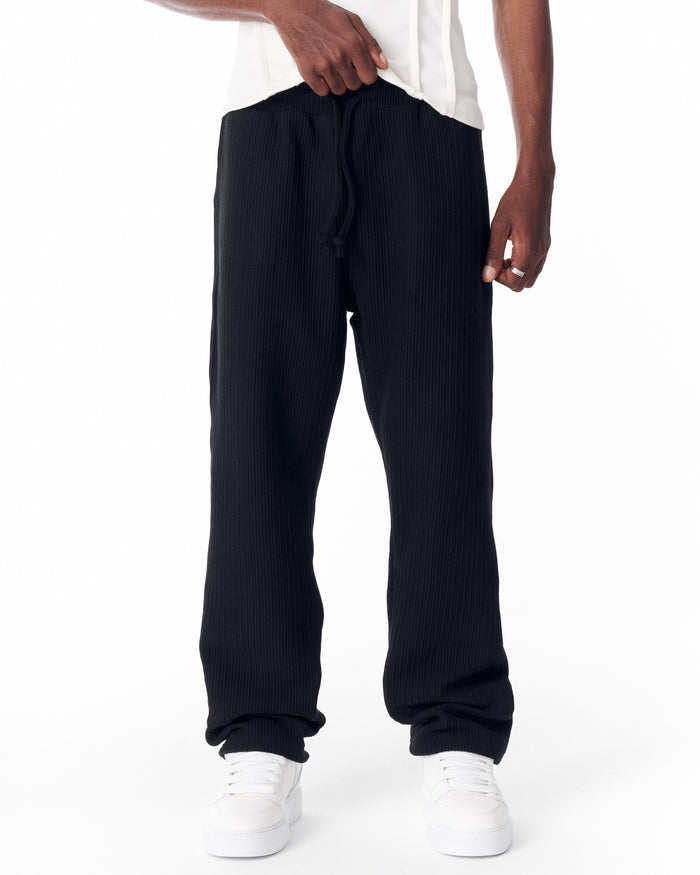Relaxed Fit Ribbed Black Sweatpants With Drawstring