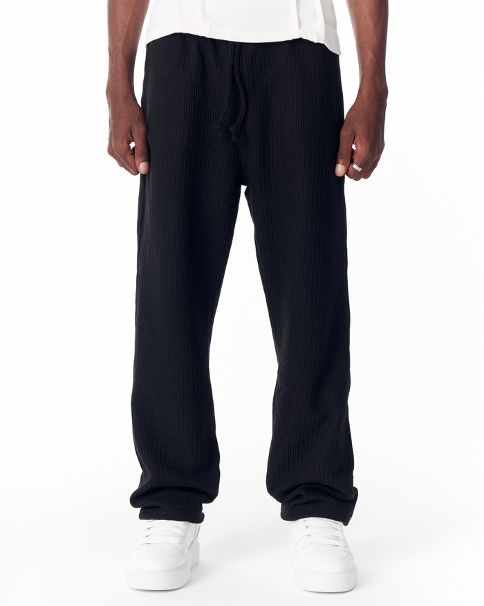 Relaxed Fit Ribbed Black Sweatpants With Drawstring (2)